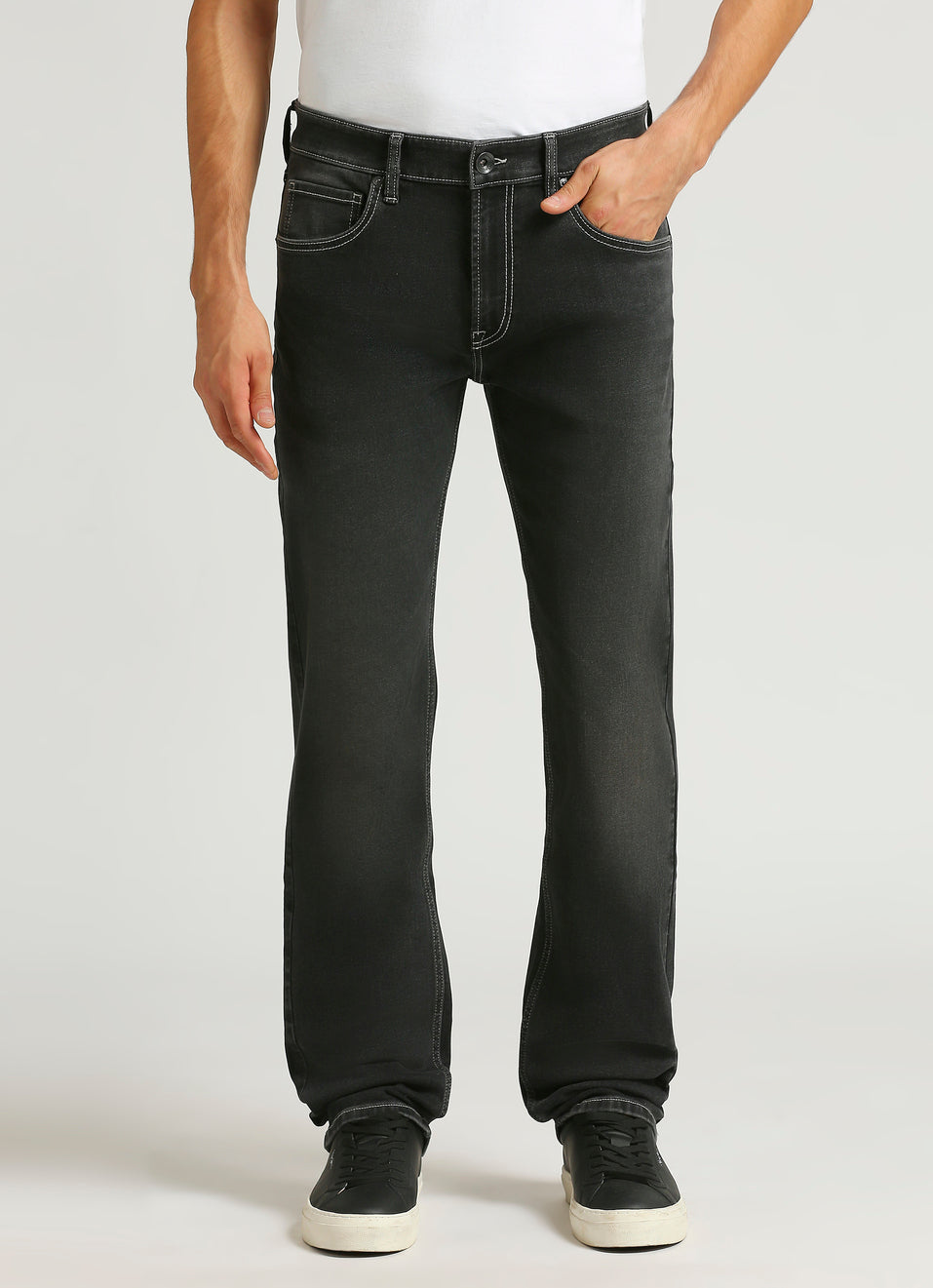 Holborne Black Mid Rise Straight Fit Jeans